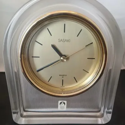 Vintage Sasaki 24% Lead Crystal Quartz Mantel Clock – Gold Dial Japan