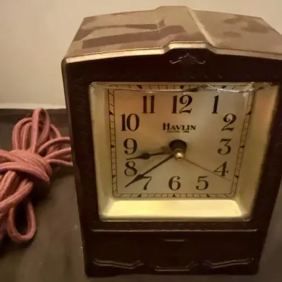 Vintage Havlin Electric Time Art Deco Mantel Alarm Clock – Brown Case