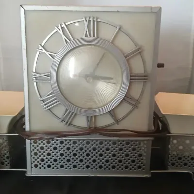 Vintage Mid Century Modern Electric Clock w/ Dual Planter Boxes Atomic MCM Metal Decor