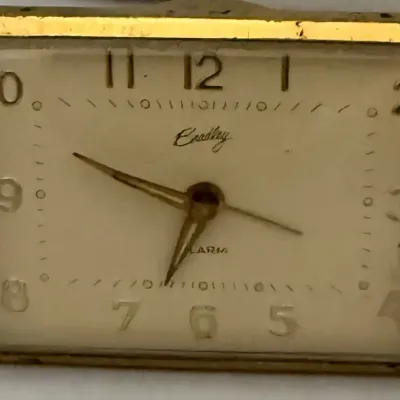 Vintage Bradley Wind-Up Alarm Clock Gold Tone Rectangle Mid Century Parts Repair