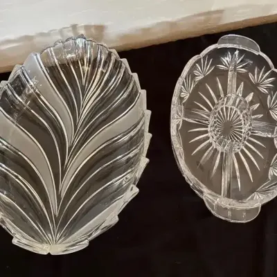 Crystal Kitchen Platters - Leaf Etched Design Oval, 5 Compartments Dip Tray