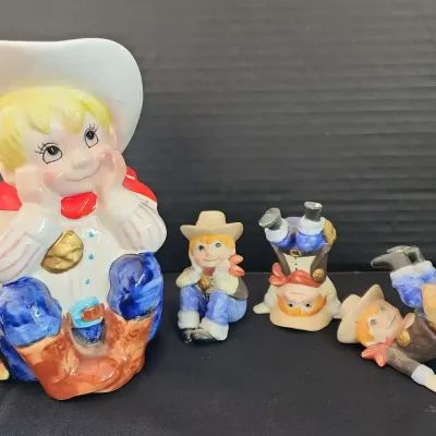 Cowboy Collectibles - Ron Gordon Design Musical Ceramic Coin Bank, 3 Mischievous Cowboy Figures