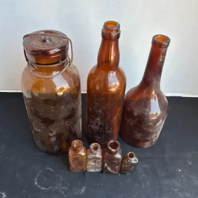 Brown Glass Bottles - Mason Jars, Liquor, Apothecary, Medicine, Barware
