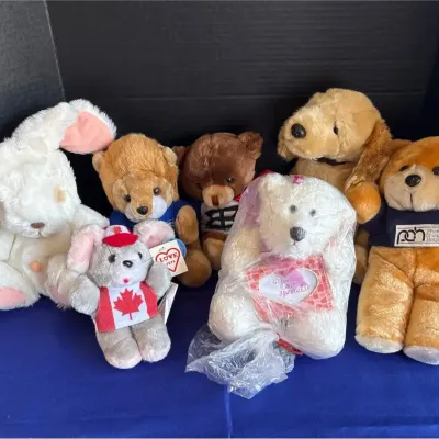 Assorted Plush - Ty Tugs Golden Retriever, Russ Teddy Bear, Crown Lion, 1986 World Expo Mouse