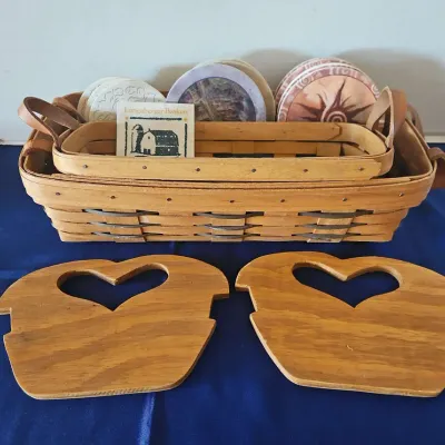 Kitchen Dining Pieces - Longaberger Baskets & Bread Brick, 12 Drink Coasters, Wooden Craft Handles