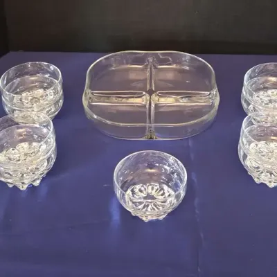 Bormioli Rocco Galassia Dessert Snack Bowls & Glass Faceted Crystal Divided Tray - Petal Feet