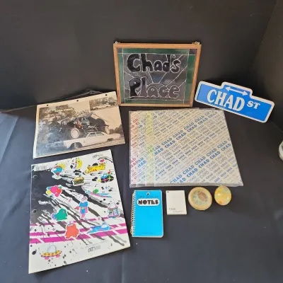 Attention Chad - Chad Folders, Chad St Sign, Vtg Signed King Kong Monster Truck Pic, Chad's Pl