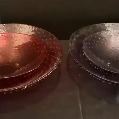 Glass Footed Hobnail Bowl Sets - 15” & 11”, Red, Purple