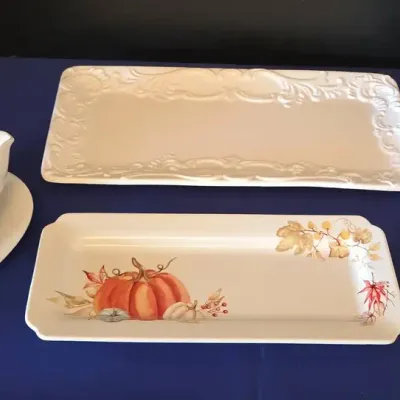 Lillian Vernon Gravy Boat, Serving Platters - Pumpkin, Serve Bowls