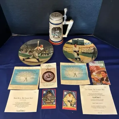 Delphi “Babe Ruth: The Called Shot” & “Lou Gehrig: The Luckiest Man” Plates + Babe Ruth Beer Stein