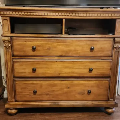 3 Drawer Dresser, Medium Wood, Media Console, Open Compartment For Electronics, 