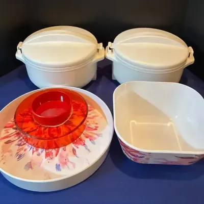 2 White Thermal Warm/Cold Bowls + Room Essentials Nesting Serving Bowls W/ Floral Design