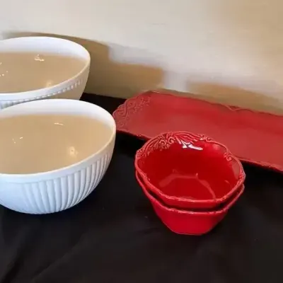 Entertaining Dishes - Red, White, Martha Stewart, Nocal LDA, Bowls, Tray
