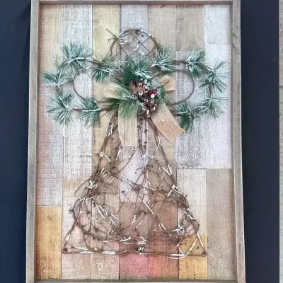 Christmas Angels - 2 White Angels, Framed Pine Angel w/ Lights 