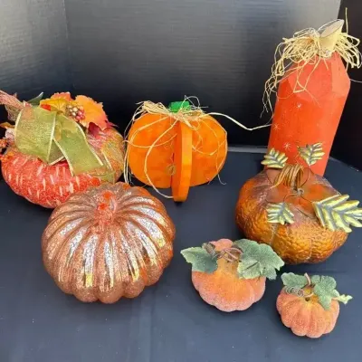 Fall Pumpkins Decor - Glass, Styrofoam, Wood, Metal