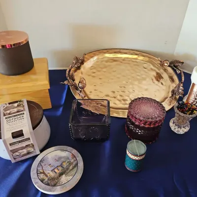 Household Goods - Candles, Platter, Oil Warmer, Stool, Dish, Jar, Coaster, Matches, Toothpick Holder