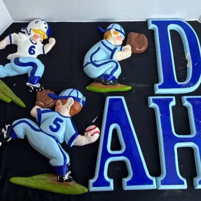 Football & Baseball Sexton Wall Plaques + Blue “CHAD” Wall Letter Plaques - Boy’s Bedroom