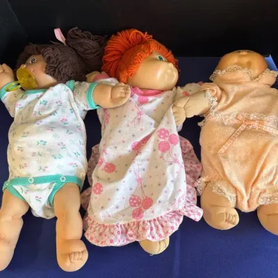 3 Vintage Cabbage Patch Kids Dolls - Dark Brown w/ Pacifier & Red Hair, Preemie
