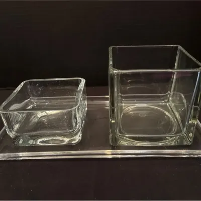 Clear Glass Tea Bag Holder & Sugar Caddy w/ Rectangular Tray