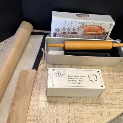 Bread Baking Helpers - Tube Flower, Wood Rolling Pin, Crystal Bread Tray, Baking Mats, Pans