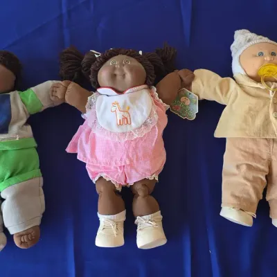 3 Vintage Cabbage Patch Kids Dolls - 1980s, 1 NWT, Baby w/ Pacifier, Football Outfit