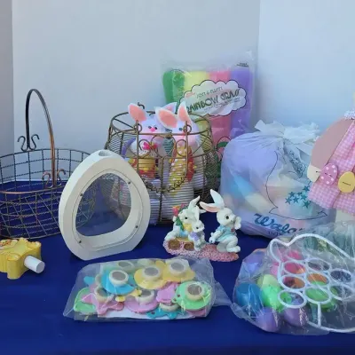 Easter Time - Baskets, Plastic Eggs, Rainbow Grass, Easter Sculptures