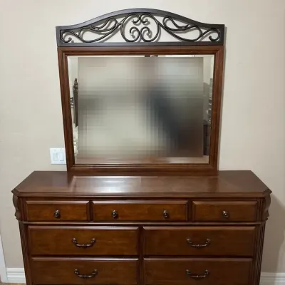 Rustic Cherry Signature Design By Ashley W/ Wyatt Mirror Dresser - Traditional, Scrollwork