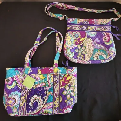2 Vera Bradley Purses - NEW Purple Mandy Heather Shoulder Bag, Purple Crossbody Bag