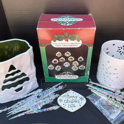 Christmas Decor - Breckenridge 12 Days Of Ornaments, Tree Trash Can, White Snow Trash Can, Other