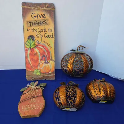 Harvest Decor - Metal Pumpkins, Wood Pumpkin, Wood Sign