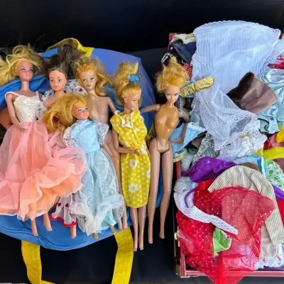 Mattel Barbie Dolls & Clothes - Assorted Barbie Dolls, Some Cut Hair, Box Filled With Clothes, 