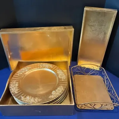 Decorative Gold Leaf Trays Basket & Plates - Decorative Focal Home, Skinny Tray, Serving Tray
