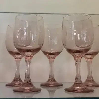 8 Vintage Libbey Premier Pink Wine Glasses - Stemware, MCM