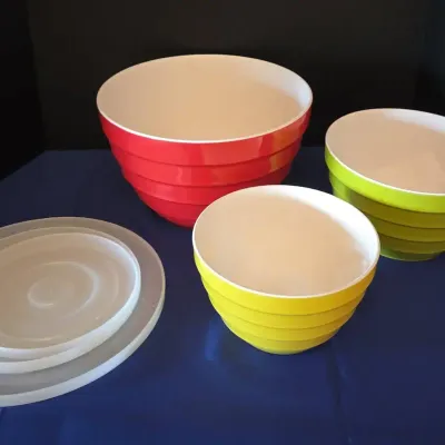 Crate & Barrel Parker Ribbed Beehive Nesting Bowl Set, Lids Included
