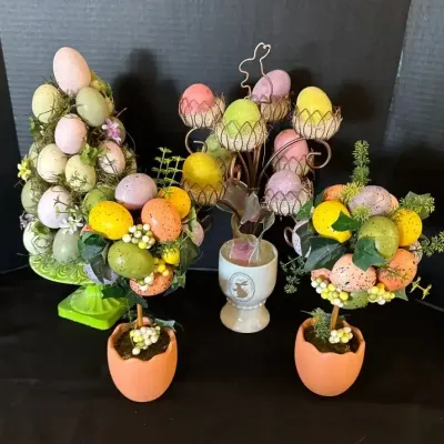 Easter Decor - 4 Egg Floral Bouquets, Pink, Green, Yellow, The Botanicals Of Spring Collection
