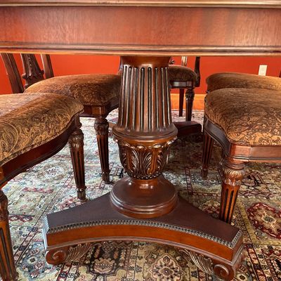 Sale Photo Thumbnail #5: Mahogany table and chairs
Also includes 2 leafs
Stunning table with 8 chairs
2 captains & 6 regular chairs