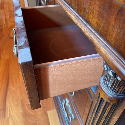 Sale Photo Thumbnail #17: Solid mahogany china cabinet with touch light inside
Stunning piece 
Too part can be taken off for easier transport