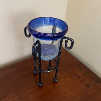 Sale Photo Thumbnail #292: Small table with blue candle decor