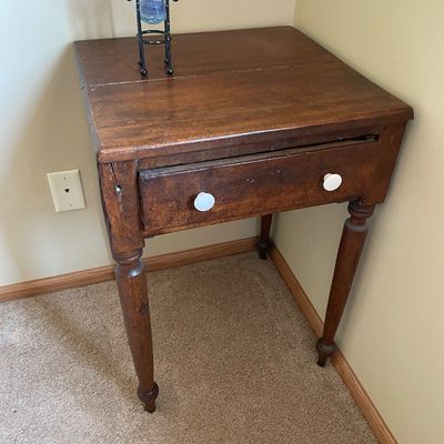 Sale Photo Thumbnail #290: Small table with blue candle decor