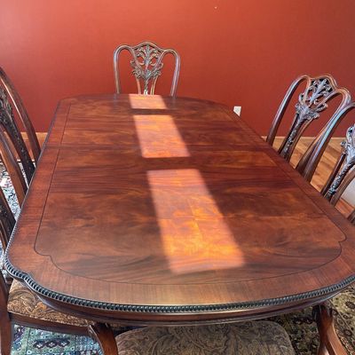 Sale Photo Thumbnail #2: Mahogany table and chairs
Also includes 2 leafs
Stunning table with 8 chairs
2 captains & 6 regular chairs