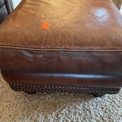 Sale Photo Thumbnail #109: Pair of reclining leather chairs with matching singular ottoman
