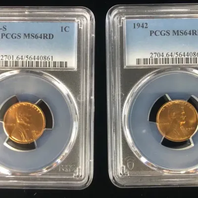 1941-S & 1942-P Lincoln Wheat Cents, PCGS MS64RD, 2 Total 