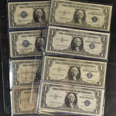 2 1928 $1.00 Silver Certificates, Funny Backs, & 2 1935 Hawaii Silver Certificates & 4 $1 Star Notes