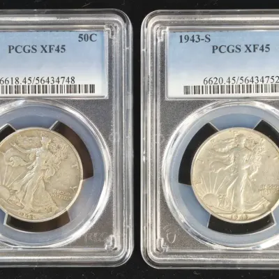 1943-P & 1943-S Silver Walking Halves PCGS XF-45
