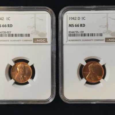 1942-P & 1942-D Lincoln Wheat Cents NGC MS-66 RD