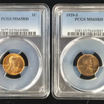 1939-P & 1939-S Lincoln Wheat Cents PCGS MS-65