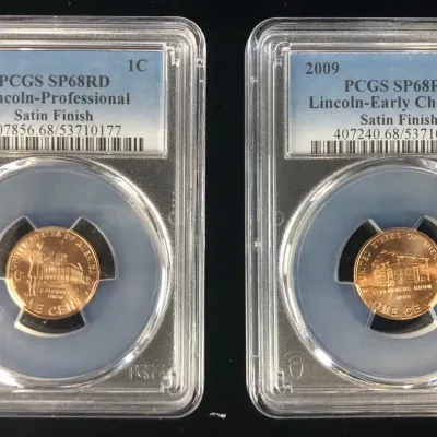 2009-P Lincoln Cents, Professional & Childhood, PCGS SP68RD Satin Finish, 2 Total 