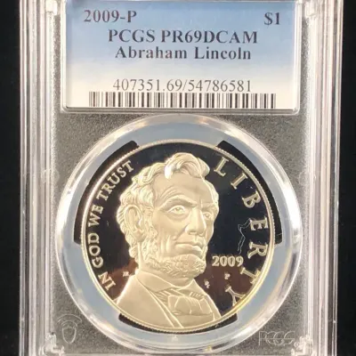 2009-P US Mint Silver $1 Commemorative Lincoln Coin, PCGS PR69DCAM 