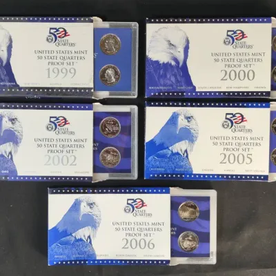 5 US Mint Statehood Quarters Proof Sets 1999, 2000, 2002, 2005 & 2006, Original Sets