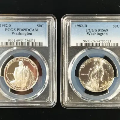 1982-D & 1982-S Silver 50 Cent Commemorative Washington Coins PCGS MS-69 & PR-69 DCAM